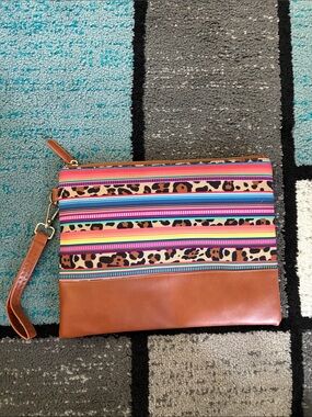 Large Multi-colored with Cheetah Print Wristlet Pouch